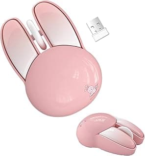 Silent Wireless Bunny Mouse, 2.4G USB, Pink, Ergonomic Design for Kids and Office, 10m Range (PINK)