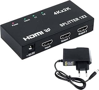 HDMI Splitter 1in2-Out, Support 4k x 2k 3D Full HD 1080P, Support for TVs or Multi Monitor With Power Adapter.