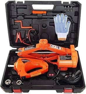 GEC 2-in-1 Electric Scissor Jack with Impact Wrench, 2 Ton Lifting Capacity, 350 N.m Torque, DC 12V, 13-Piece Kit