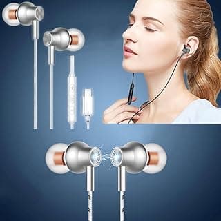 سماعات راس USB C لجوال ايفون 15 16 برو وسامسونج S20-S23 A53 A54 نوع C، سماعات اذن سلكية مع صوت ستيريو وميكروفون مدمج، سماعات اذن هاي فاي باس بسلك طويل 1.2 متر (اسود)