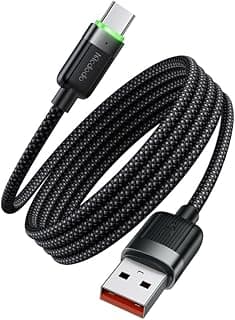 USB C Cable 1.2m Fast Charging 6A CA-5650 Black, USB A to Type C Magnetic Self Winding Data Cable, High Speed Sync, Tangle Free Durable Charger Cord
