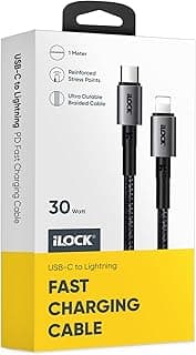 كابل شحن USB-C إلى آيفون بتصميم مضفر فائق المتانة من اي لوك | يدعم الشحن السريع بقدرة 30 وات، طول 1 م (نوع C إلى آيفون)