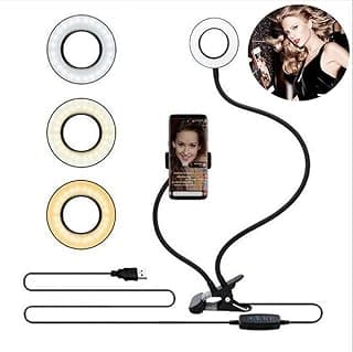 كومي عصا سيلفي مع اضاءة LED - اضاءة سيلفي دائرية قابلة للشحن عبر USB للهواتف الذكية للتصوير/المكياج/الفيديو (اسود)