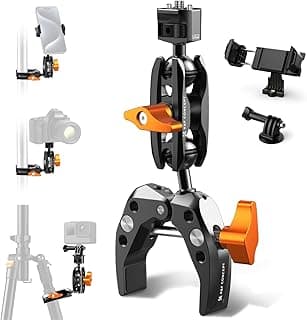 MS13 Magic Arm with Super Clamp, Super Clamp with Two 360° Ball Heads, 1/4" Thread and 1/4" Screw Compatible with Camera, Phone, GoPro, Tripod
