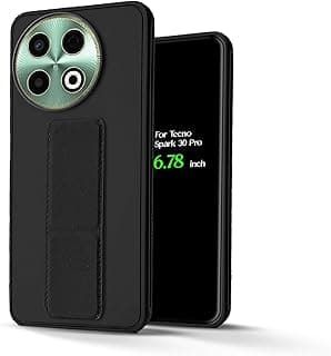 For Tecno Spark 30 Pro Silicone Back Case with Leather Handle Wrist Strap,Kickstand Back Feature Landscape and Portrait,Magnetic Holder Compatible with Tecno Spark 30 Pro (6.78") (Black)