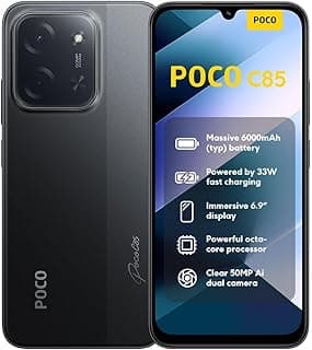 هاتف POCO C85، ذاكرة وصول عشوائي 8 جيجابايت، سعة تخزين 256 جيجابايت، كاميرا 50 ميجابكسل، شاشة غامرة 6.9 بوصة، بطارية 6000 مللي أمبير تدعم الشحن السريع بقوة 33 واط، أسود | ضمان المصنّع لمدة عام