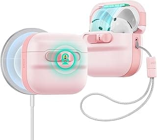 جراب سماعات ايربودز 4 (هالو لوك) من اي سي ار، متوافقة مع ايربودز الجيل الرابع (2024) (USB نوع C)، متوافقة مع ماج سيف، قفل جراب مغناطيسي، جراب حماية مقاوم للسقوط مع حبل قصير، سلسلة بالس، وردي
