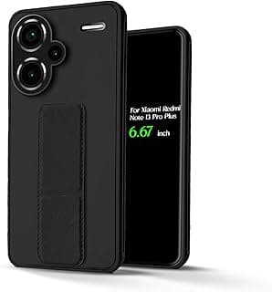 جراب سيليكون خلفي لشاومي Redmi Note 13 Pro Plus مع حزام يد جلدي، مسند خلفي للوضع الافقي والراسي، حامل مغناطيسي متوافق مع شاومي Redmi Note 13 Pro Plus (6.67 بوصة) (اسود)