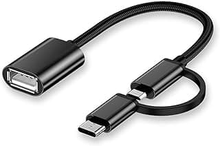 كابل او تي جي 2 في 1 USB إلى نوع سي وMicro USB - محول موصل مزدوج لأجهزة الأندرويد، يدعم التوصيل والتشغيل او تي جي