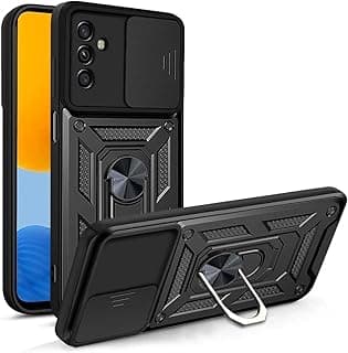 جراب متوافق مع سامسونج Galaxy A55، غطاء منزلق للكاميرا، حلقة دوارة 360 درجة، مسند، مضاد للصدمات من Grabist (أسود)