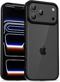 جراب شفاف لهاتف ابل iPhone 17 Pro Max، ممتص صدمات سيليكون وإطار بلاستيك صلب، غطاء حماية نحيف غير قابل للاصفرار، أسود
