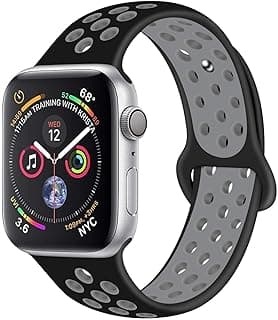 RDX Compatible Sport Band Apple Watch 42mm 44mm Silicone Strap Replacement Wristband iWatch Series 4/3/2/1 Nike- S/M - (Black/Grey)