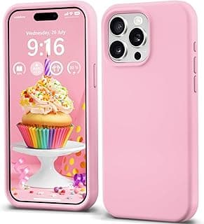 جراب متوافق مع iPhone 15 Pro Max سيليكون سائل، نحيف ومضاد للصدمات، لون باستيل وردي (6.7 بوصة)