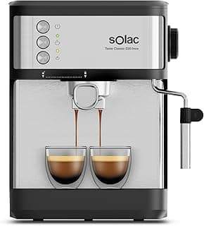 Solac – Espresso Taste Classic D20 Stainless Steel Coffee Maker | 850W | Pressure 20 bar | Tank 1.8L | Arm 1 and 2 Outlets | Steamer | Surface Heats Cups | Automatic Shut-off