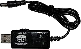 كابل شاحن رقمي Saif Online Store من USB إلى DC مع رفع الجهد من 5V إلى 9 أو 12V، أسود