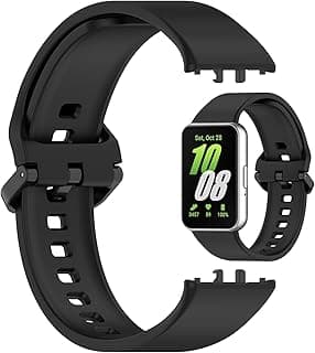 حزام سيليكون بديل متوافق مع سامسونج Galaxy Fit3 (SM-R390)، سوار ناعم ومتين مع خاصية الفك السريع (أسود)