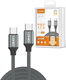 كابل بيانات للشحن السريع من USB نوع سي إلى بقدرة 65 وات وطول 1 متر مع ميزة منع ارتفاع درجة الحرارة، رمادي، LC442C، هاتف ذكي، حاسوب لوحي.