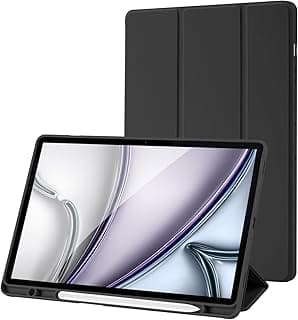 جراب سامسونج جالكسي تاب S9 Plus مقاس 12.4 بوصة مع مكان لقلم S Pen، غطاء حماية ذكي بمسند ثلاثي الطيات، ظهر TPU ناعم، خاصية النوم/الاستيقاظ التلقائي، أسود