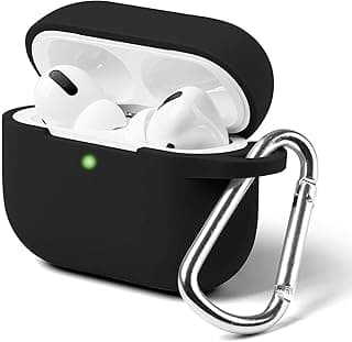 جراب سيليكون لسماعة AirPods Pro، غطاء واقي مضاد للصدمات للشحن اللاسلكي مع ميدالية متوافق مع ابل AirPods Pro 2019 (أسود)