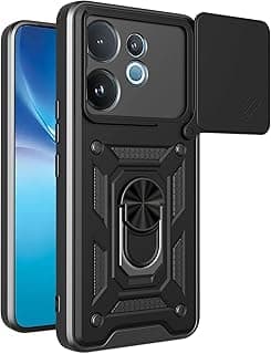 جراب جرابيست متوافق مع فيفو V60 الجيل الخامس 5G، جراب خلفي بحماية ممتازة مع غطاء منزلق للكاميرا، حامل حلقي مدمج، مضاد للصدمات، اسود (اسود)