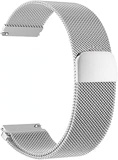 استيك ساعة 20 مم متوافق مع سامسونج Galaxy Watch 4 5 Pro/Galaxy Watch 4 Classic/Watch 3، معدن شبكي مغناطيسي سريع الفك، فضي