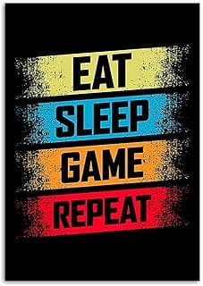 بوسترات ولوحات فنية عصرية Eat Sleep Game Repeat، لوحة جيمنج لتزيين غرف الأولاد، بدون إطار، مقاس 8×10 بوصة