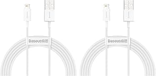 كابل USB الى لايتنينج 2.4 امبير بطول 2 متر معتمد من MFi للشحن السريع لهاتف ابل ايفون 14 برو ماكس / 13/12/ 11/ XMax/Xs/XR/ 8Plus/ SE / 7/6sPlus - ابيض - عدد (2)