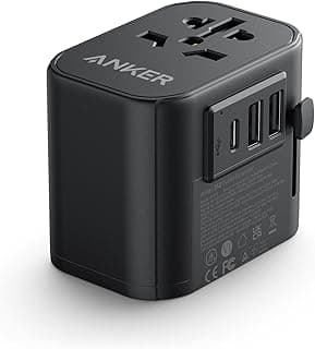محول سفر A9212 PowerExtend بقوة 30 وات، شاحن حائط مع فيشة سفر، منفذ USB-C واحد، منفذين USB-A، مشترك حائط 312، أسود