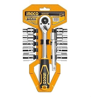 Ingco socket set with ratchet handle (12 pieces, hkts14122,1/4in)