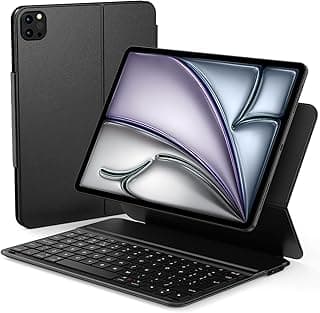French AZERTY iPad Keyboard for iPad Air 11 Inch M3 2025/M2 2024, Air 5/4 2022/2020 10.9 Inch, Pro 11 Inch Case with Ultra-Thin Magnetic Bluetooth Keyboard, Charging Via Type C, Black