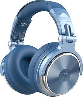 Over Ear Headphone, Wired Bass Headsets with 50mm Driver, Foldable Lightweight Headphones with Share Port and Mic for Recording Monitoring Mixing Podcast Guitar PC TV (Sky Blue)