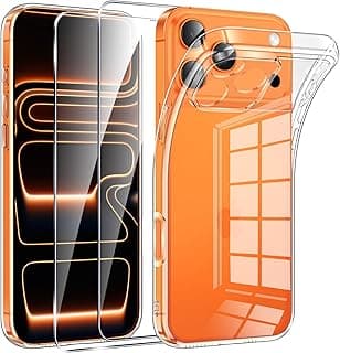 Mobile Phone Case for Phone 17 Pro Max Case with 2 Pieces Tempered Glass Film, Thin Soft TPU Silicone Transparent Shockproof Protective Case for Phone 17 Pro Max Case Clear Scratch-Resistant