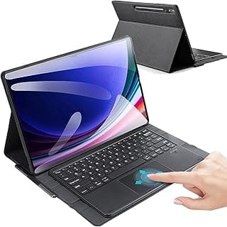 ايه دبليو اتش حافظة كيبورد لجهاز سامسونج جالكسي تاب S9 الترا - 2023 14.6 انش غطاء رفيع من جلد البولي يوريثين الفاخر مع تعمل باللمس بلوتوث قابل للفصل خاصية النوم-الاستيقاظ التلقائي - اسود