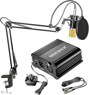NW-800 Condenser Microphone Kit - Gold Mic, 48V Phantom Power Black, NW-35 Boom Scissor Arm Mount with Shock Mount and Pop Filter, XLR Male to Female Cable