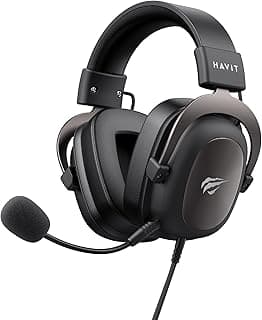 سماعات راس للالعاب H2002d من هافيت لاجهزة بلاي ستيشن 4 وبلاي ستيشن 5 والكمبيوتر وXbox Series X|S وXbox One مع ميكروفون - مشغلات 53 ملم - اطار الومنيوم متين
