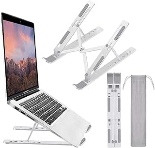 RILLATEK-AE Portable Laptop Stand, Aluminium Portable Notebook Riser, Aluminum Construction 6-Position Adjustable Ergonomic Design, Fits Laptops and Tablets from 10" to 15.6"(Silver)
