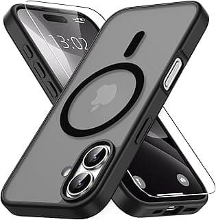 Magnetic for iPhone 17 Case with 1 Protective Glass, Compatible with Magsafe, Military Standard Drop Protection, Translucent Matte Back, Shockproof Mobile Phone Case for iPhone 17 Case, Black