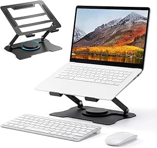 Laptop Stand Carbon Steel, Foldable Stable Non-Slip Ventilated Base Cooler with 360° Rotation and Height Adjustable in Multiple Positions, Tablets 10-17 Inches for Office(Black)