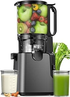 عصارة فواكه بطيئة (Cold Press)، فتحة تغذية كبيرة 6.1 بوصة، 350 وات، سهلة التنظيف، استخلاص عالي للعصير (رمادي تيتانيوم)
