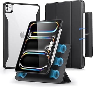 Case for iPad Pro 11-inch M4, iPad Pro 11 (2024, 5th Generation) Case with Pencil Holder, Detachable Magnetic Cover, Portrait/Landscape Mode, Pencil Pro/USB-C Stand, Rebound 360 Series, Black