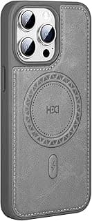 HDD leather Case Cover For iPhone 15 Pro Max MagSafe Magnetic Phone Case Raised edges around the screen help prevent scratches (Gray)