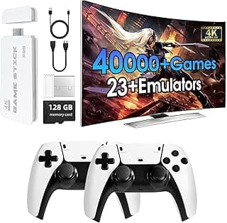 لعبة الكترونية محملة مسبقا، وحدة تحكم العاب ريترو 128GB، وحدات تحكم لاسلكية مزدوجة مطورة 2.4G للتوصيل والتشغيل، 4K HDMI