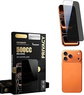 Privacy Screen Protector Compatible with iPhone 17 Pro, Anti-Spy, Nano-Coating, 3D Super Arc Edge Coverage, Scratch Resistant, High-Touch Sensitivity, Case-Friendly