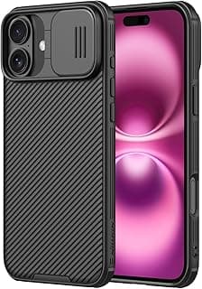 iphone 16 Slim Case with Sliding Lens Cover,Durable with Tactile Shutter Key,iphone 16 Case Shockof Full Body tection,Black