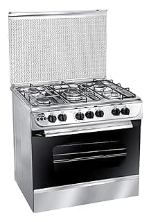 Uni Gas Stainless Steel 5 Gas Burners Cooker, 60 x 90 cm, Silver and Black - C6090SS-AC-187-F