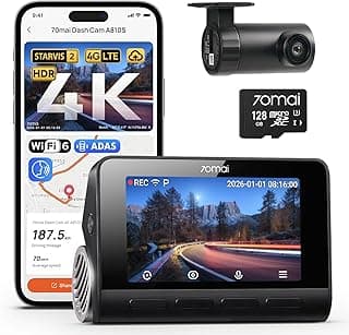 A810S 4K Dual Dash Cam Front & Rear, STARVIS 2 HDR Super Night Vision, AI Motion Detection & 24/7 Parking, Built-in GPS, Wi-Fi & Optional 4G Remote Viewing, ADAS, Loop Recording, Time-Lapse