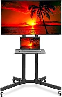 حامل تلفزيون بعجلات من ماونت فاكتوري، مناسب لجميع شاشات LCD/LED/OLED بلازما المنحنية 32:65 بوصة