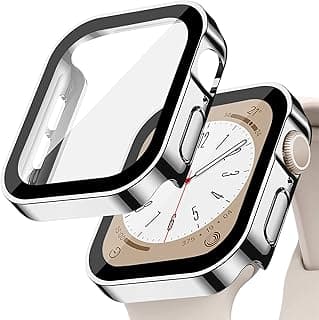 EIHAIHIS Hard PC Waterproof Case Compatible with Apple Watch 45 mm, Built-in Tempered Glass Screen Protector, HD Full Cover Protective Bumper for iWatch Series 8 7, Silver 45 mm