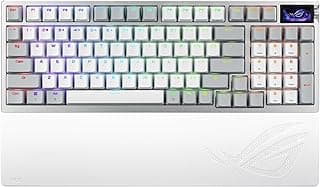 كيبورد جيمنج اسوس ROG Azoth 96 HE Analog: سويتشات مغناطيسية ROG HFX V2، شاشة OLED، اتصال ثلاثي الأوضاع - كيبورد عربي - لون أبيض
