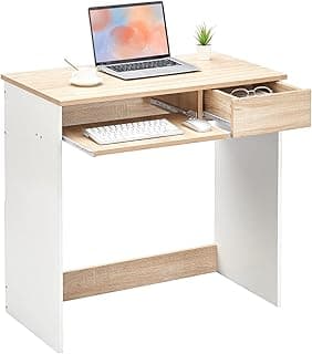 Coavas Computer Desk Study Table Wooden Writing Desk with Cupboard Drawers and Keyboard Tray Desktop PC Table for Adults and Children,80x45x75cm oak & White